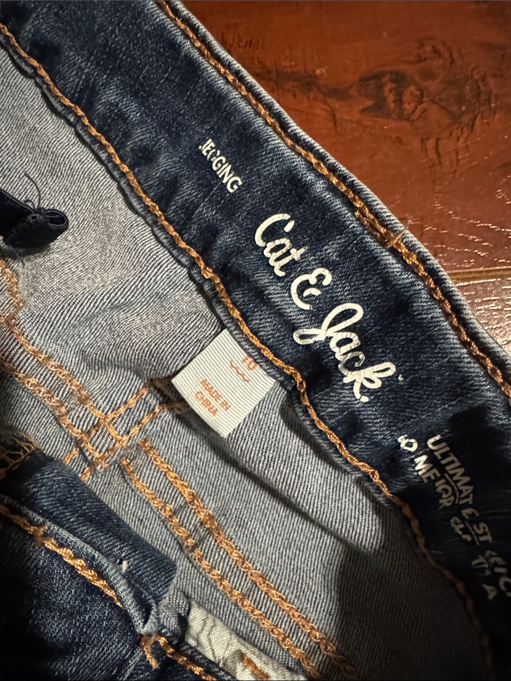 Cat & Jack Girls’ Dark Blue Skinny Jeggings with Rainbow Embroidery - Picture 2 of 5